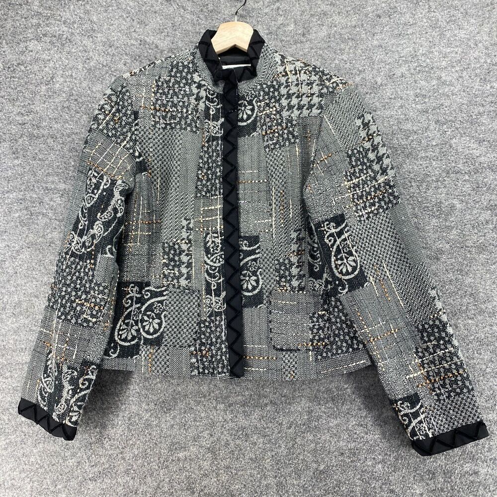 Coldwater Creek Jacket Women XS Gray Geometric Full Zip Long Sleeve Pockets